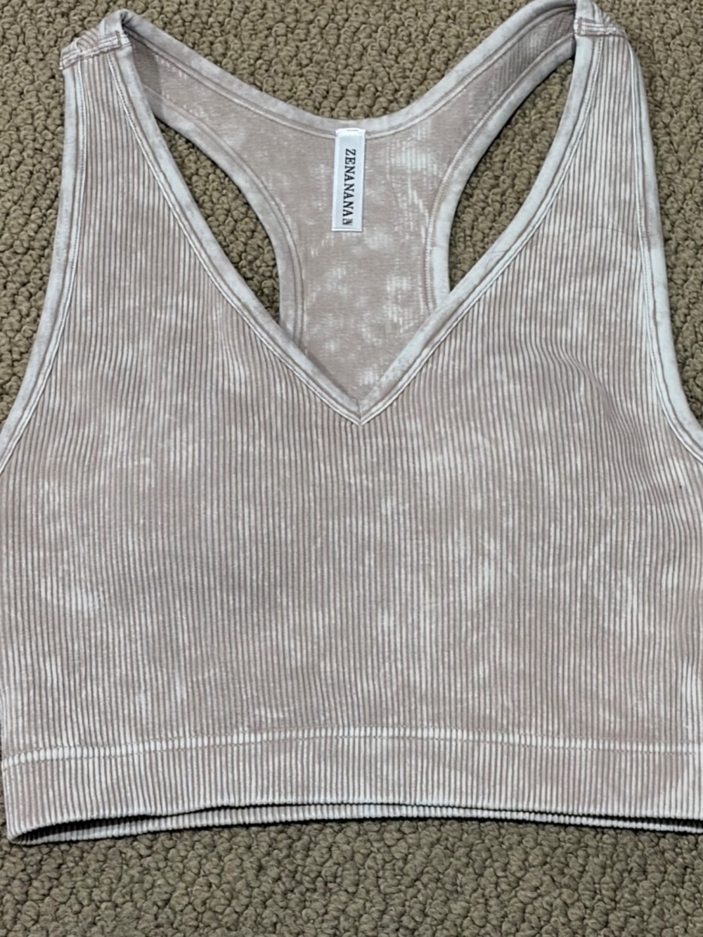 NEW ZENANA MINERAL WASHED RIBBED CROPPED SEAMLESS BRA PADDED TANK TOP V NECK - Picture 5 of 8